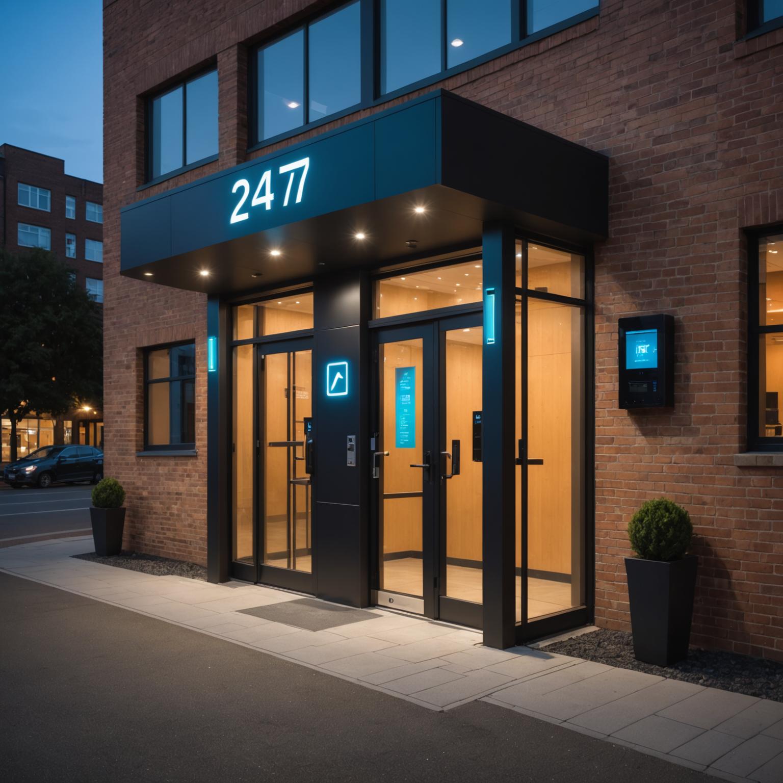 Member scanning into the gym at night for 24/7 access